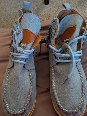SHEIN Light Blue Suede Chukka Boots with Brown Accents